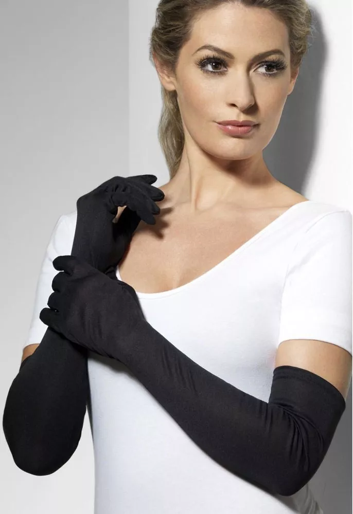 Black glamorous long gloves 52cm