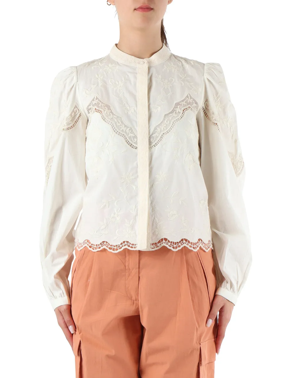 Camicia in mussola di cotone con ricami