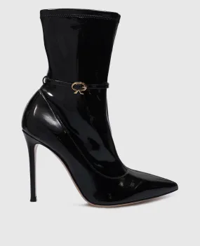 Gianvito Rossi Black Patent Leather Ankle Boots with Metal Logo G7324515RIC