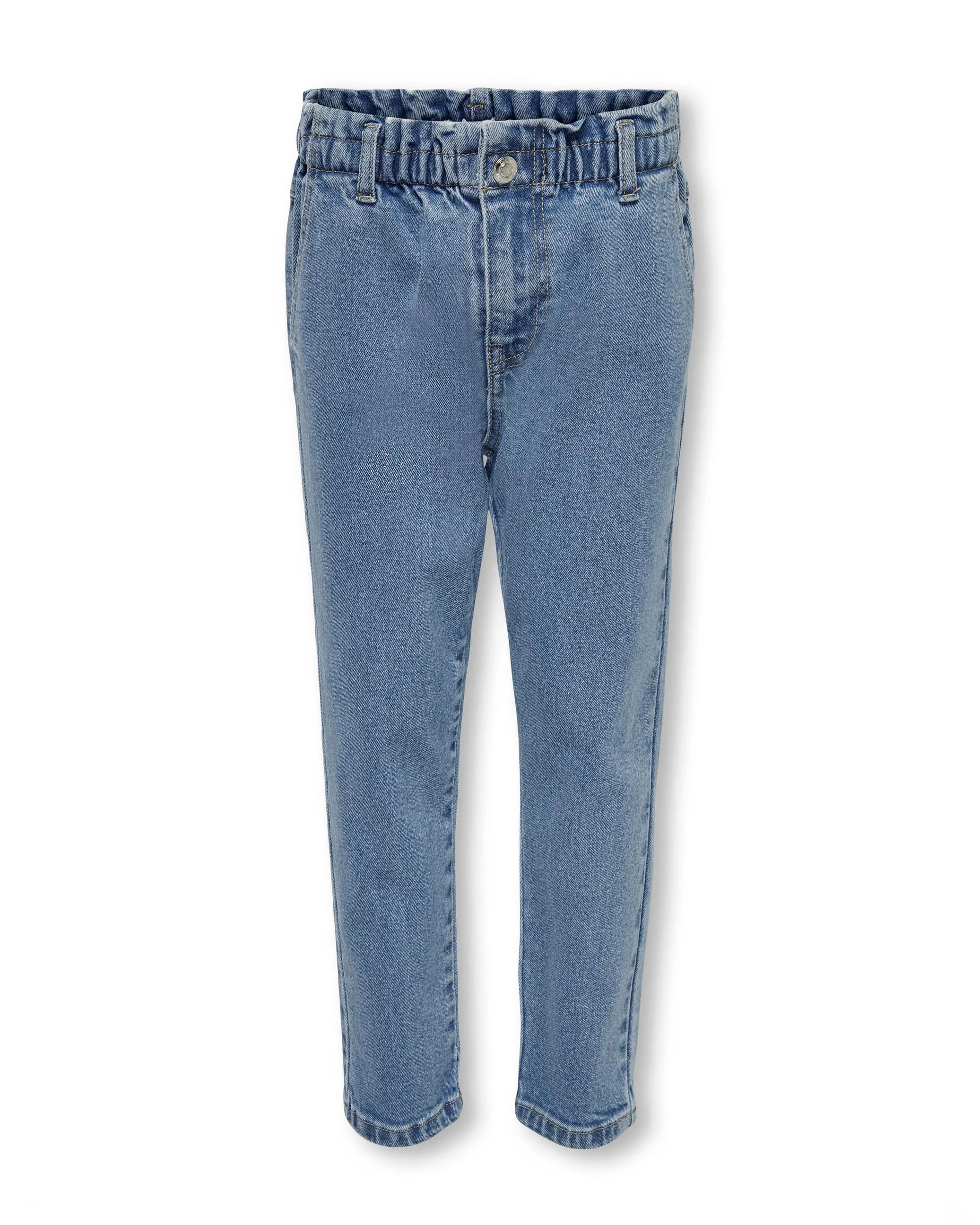 Carrot Fit Stretch Cotton Jeans with Medium Wash and Elastic Waist 10-14 Years